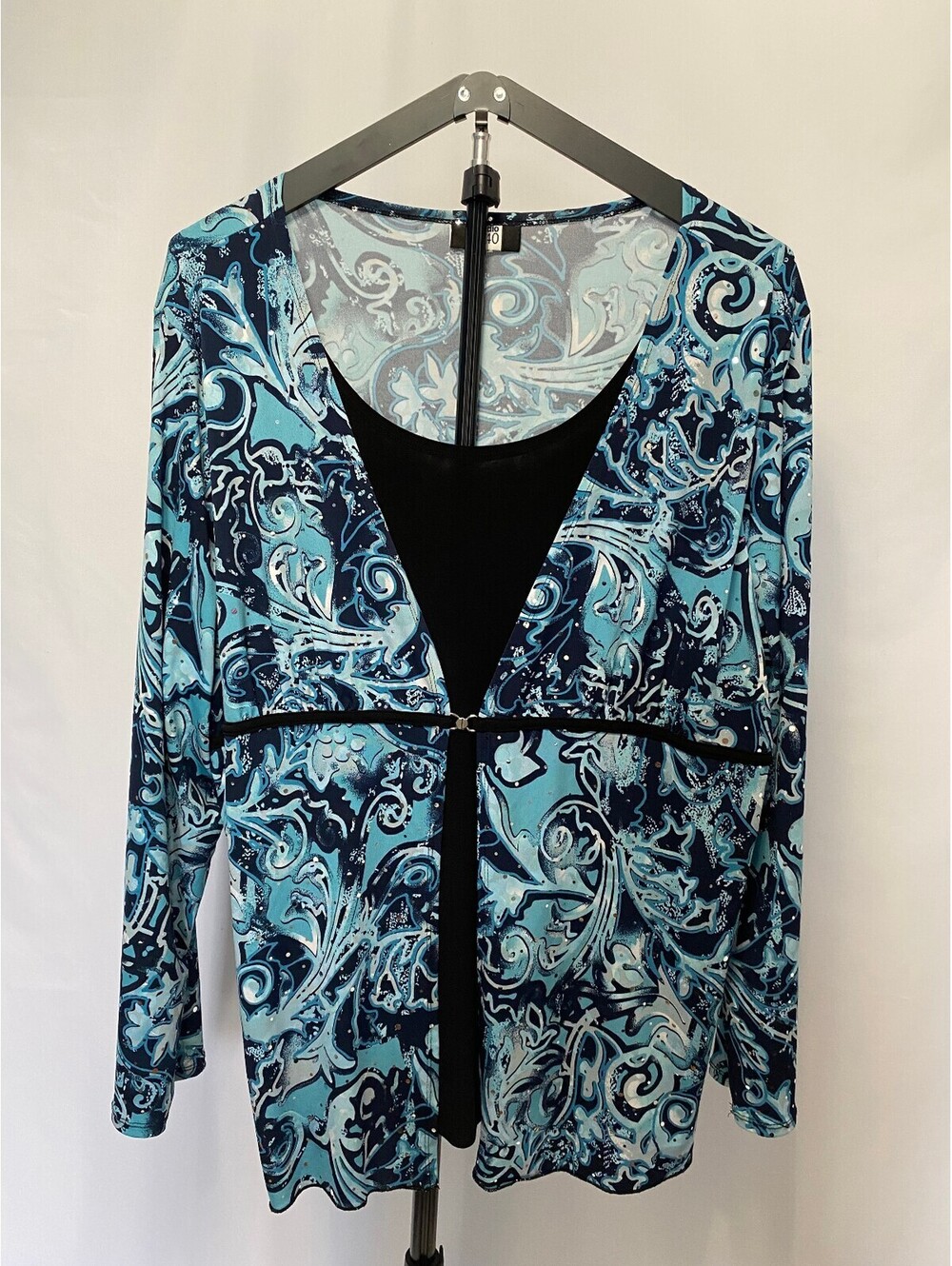Studio 1940 22/24 Blue Black Paisley Faux Layered Long Sleeve Top